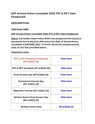 KSP Armed Police Constable 2022 PST & PET Date Postponed