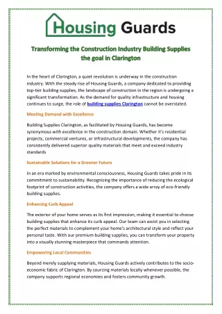 Transforming the Construction Industry Building Supplies the goal in Clarington