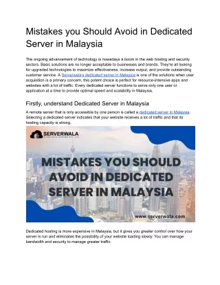 Mistakes you Should Avoid in Dedicated Server in Malaysia