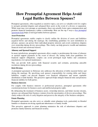 How Prenuptial Agreement Helps Avoid Legal Battles Between Spouses?