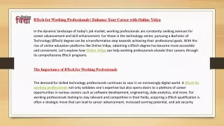 BTech for Working Professionals | Enhance Your Career with Online Vidya