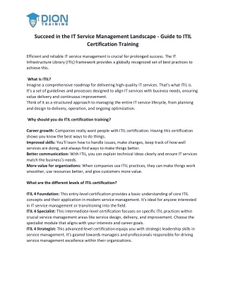 Succeed in the IT Service Management Landscape - Guide to ITIL Certification Training
