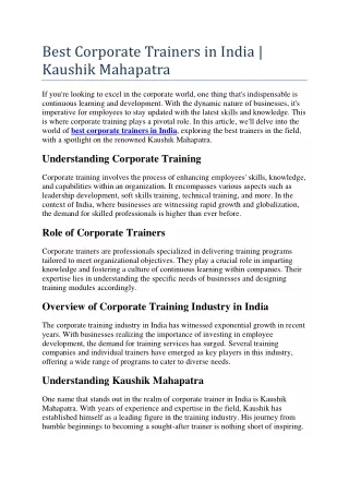 Best Corporate Trainers in India - Kaushik Mahapatra
