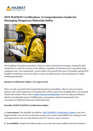 DOT HAZMAT Certification A Comprehensive Guide for Managing Dangerous Materials Safety