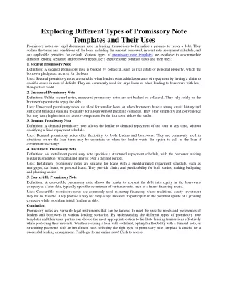 Exploring Different Types of Promissory Note Templates and Their Uses