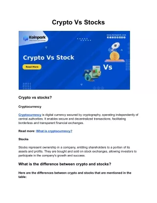 Crypto Vs Stocks