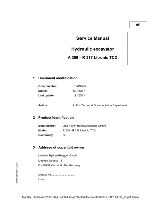 LIEBHERR R317 LI-TCD Hydraulic Excavator Service Repair Manual Serial No 30019 and up