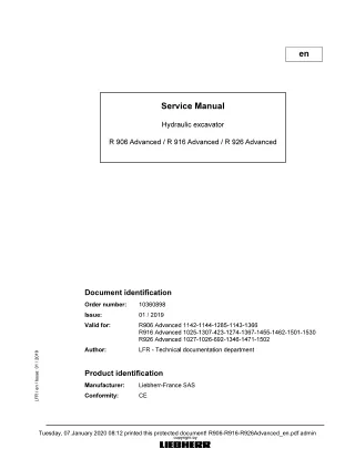 LIEBHERR R906 -1366 Advanced Hydraulic Excavator Service Repair Manual