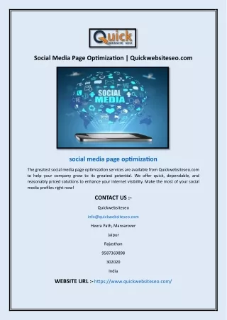 Social Media Page Optimization | Quickwebsiteseo.com