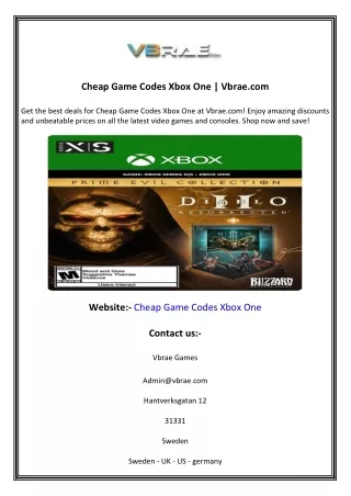 Cheap Game Codes Xbox One  Vbrae.com