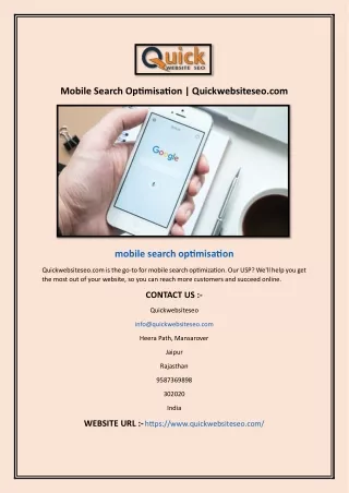 Mobile Search Optimisation | Quickwebsiteseo.com