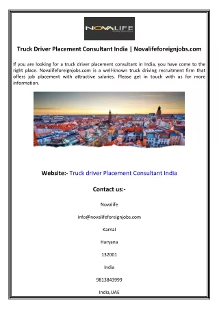 Truck Driver Placement Consultant India  Novalifeforeignjobs.com