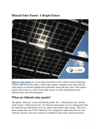 Bifacial Solar Panels: A Bright Future