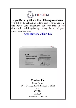 Agm Battery 200ah 12v  Olsenpower.com