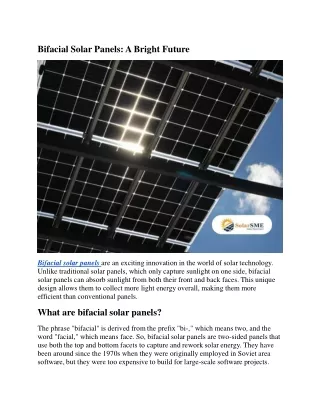 Bifacial Solar Panels: A Bright Future