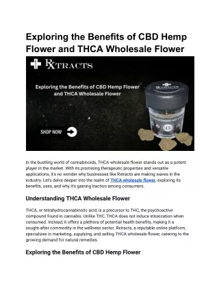 Exploring the Benefits of CBD Hemp Flower and THCA Wholesale Flower