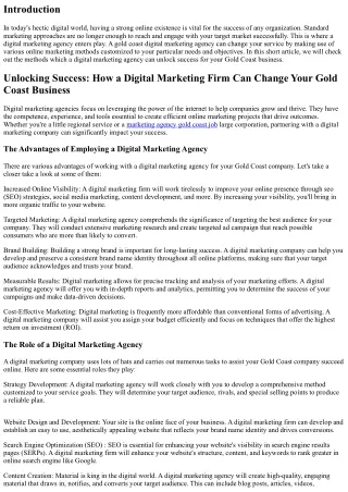 Unlocking Success: How a Digital Marketing Agency Can Transform Your Gold Coast