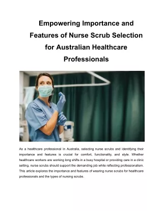 Empowering Importance and Features of Nurse Scrub Selection for Australian Healthcare Professionals