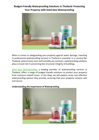 Budget-Friendly Waterproofing Solutions in Thailand - Protecting Your Property