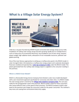 What Is a Village Solar Energy System