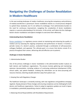 Navigating the Challenges of Doctor Revalidation in Modern Healthcare