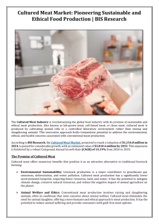 Cultured Meat Market- Pioneering Sustainable and Ethical Food Production