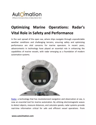 Optimizing Marine Operations  Radar's Vital Role in Safety and Performance