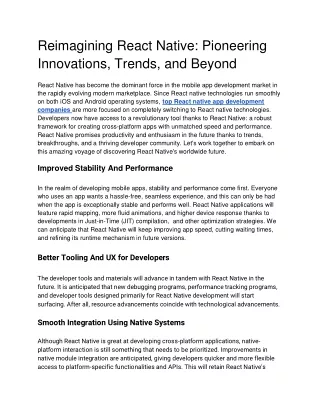 Reimagining React Native: Pioneering Innovations, Trends, and Beyond