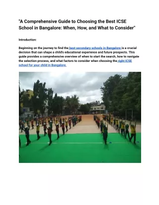"A Comprehensive Guide to Choosing the Best ICSE School in Bangalore:
