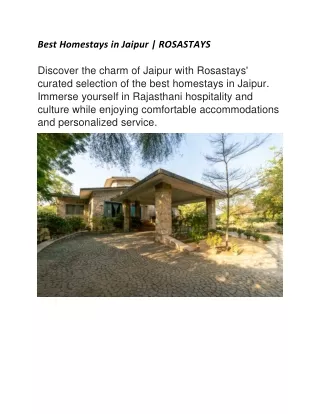 Best Homestays in Jaipur | ROSASTAYS