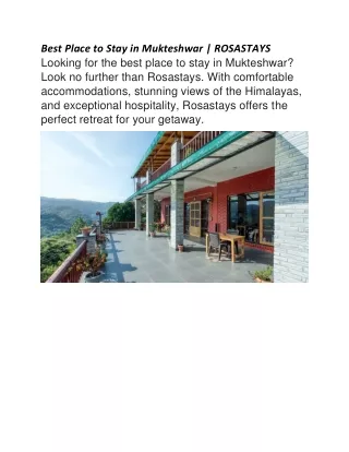 Best Place to Stay in Mukteshwar | ROSASTAYS