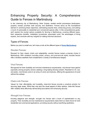 Enhancing Property Security_ A Comprehensive Guide to Fences in Martinsburg