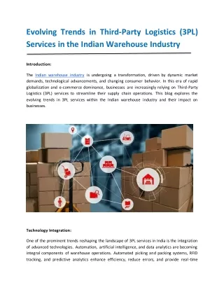 Evolving Trends in Third-Party Logistics (3PL) Services in the Indian Warehouse Industry