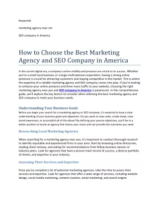 How to Choose the Best Marketing Agency and SEO Company in America