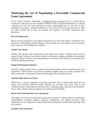 Mastering the Art of Negotiating a Favorable Commercial Lease Agreement