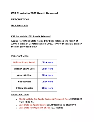 KSP Constable 2022 Result Released