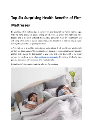 Top Six Surprising Health Benefits of Firm Mattresses