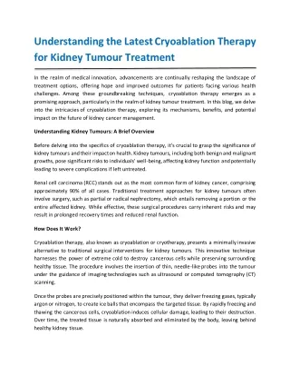 Understanding the Latest Cryoablation Therapy for Kidney Tumor Treatment