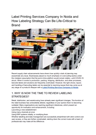 Label Printing Services Company In Noida and How Labeling Strategy Can Be Life-Critical to Brand
