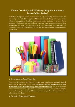 Unlock Creativity and Efficiency Shop for Stationery Items Online Today