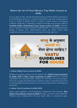 Master the Art of Vastu Shastra Top Online Courses in Delhi