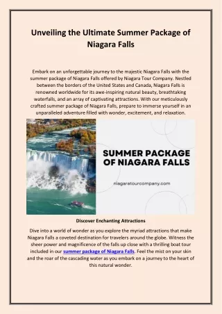 Unveiling the Ultimate Summer Package of Niagara Falls