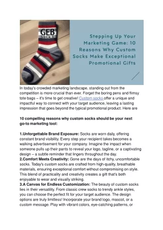 Stepping Up Your Marketing Game_ 10 Reasons Why Custom Socks Make Exceptional Promotional Gifts