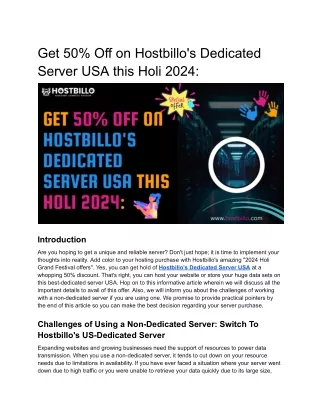 Hostbillo's Holi Grand Offer 2024_ Flat 50% Off on Cheap Dedicated Server in USA