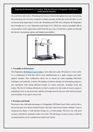 Exploring the Boundaries of Creation With the Existence of Snapmaker 3D Printer