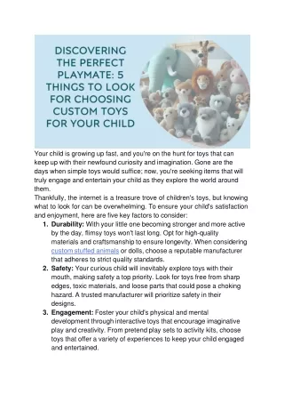 Discovering the Perfect Playmate_ 5 Things to Look for Choosing Custom Toys for Your Child