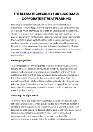 The Ultimate Checklist For Successful Corporate Retreat Planning