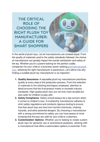 The Critical Role of Choosing the Right Plush Toy Manufacturer_ A Guide for Smart Shoppers