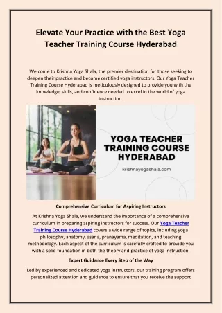 Elevate Your Practice with the Best Yoga Teacher Training Course Hyderabad