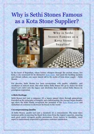 Why is Sethi Stones Famous as a Kota Stone Supplier?